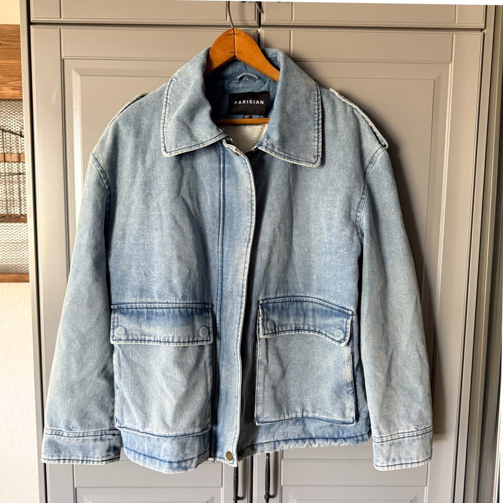 Parisian Women Faux Fur Lined Denim Barn Jacket, Light Wash, 8